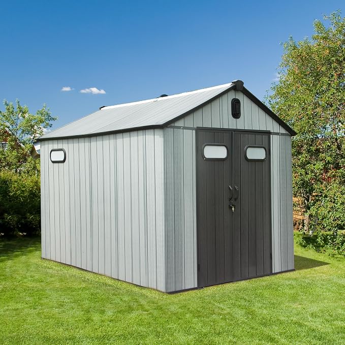 Domi 8x10 FT Outdoor Resin Storage Shed, All-Weather Double-Wall Garden Shed - Image 3