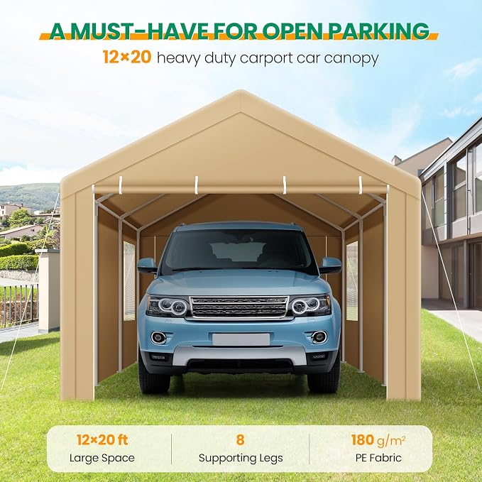 COBIZI Carport Canopy 12x20 Heavy Duty Portable Garage - Image 2