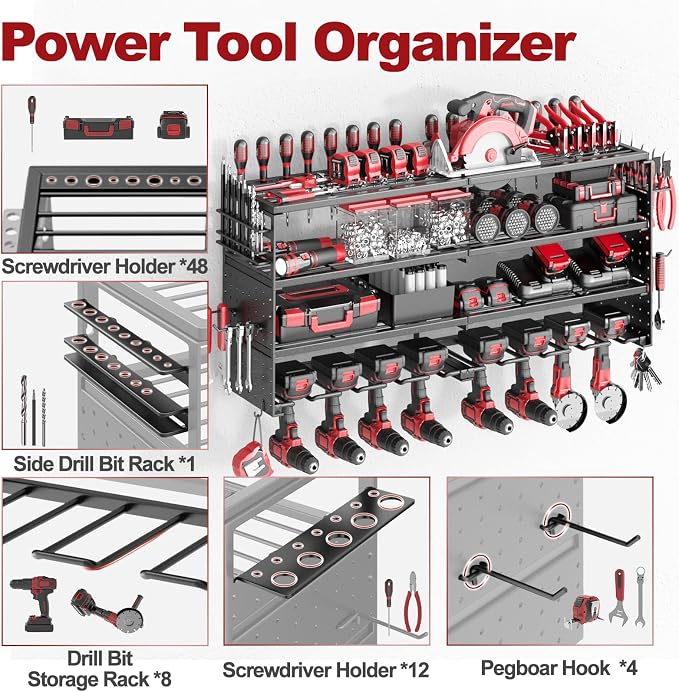 Power Tool Organizer Wall Mount, 4 Tier Tool Storage Rack - Image 3