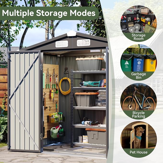 Aoxun 6x3.9 FT Shed with Base Metal Outdoor Storage Shed Garden Shed with - Image 6