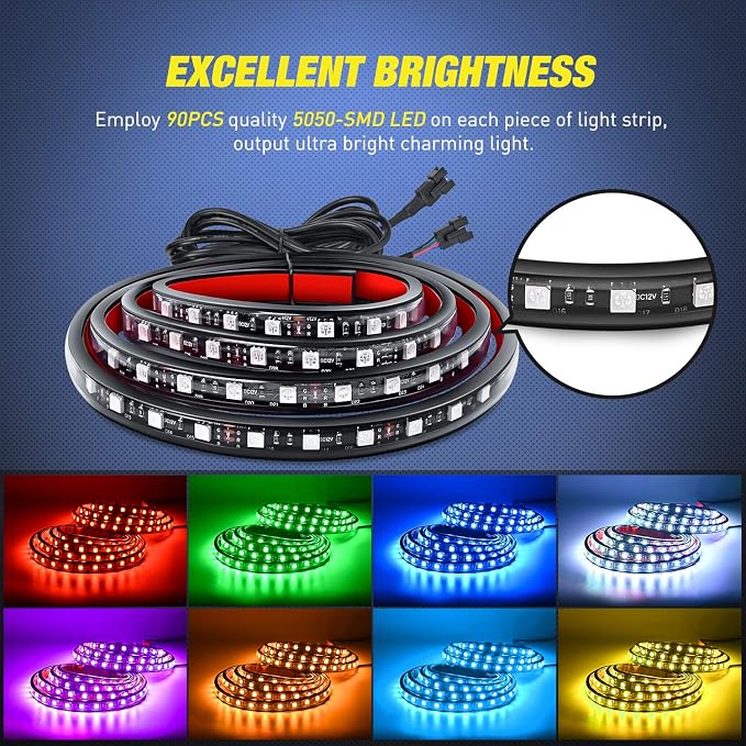 Nilight - TL-31 2PCS 60Inch RGB Truck Bed Light Strip Kit 180 LED RF Remote - Image 2