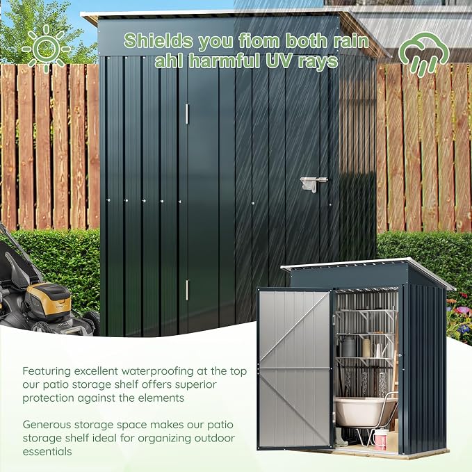 Breezz 5x3FT Vertical Outdoor Steel Storage Shed, Lockable Doors, Compact Metal - Image 8