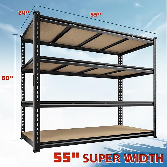 55" W Storage Shelves, 2040LBS Garage Shelving Heavy Duty, 4-Tier Heavy Duty - Image 2