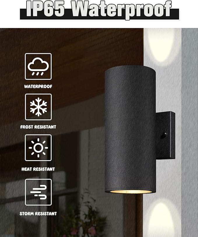 Ken & Ricky 14Inch Exterior Lighting Fixtures, Outdoor Cylinder Wall Lights - Image 3