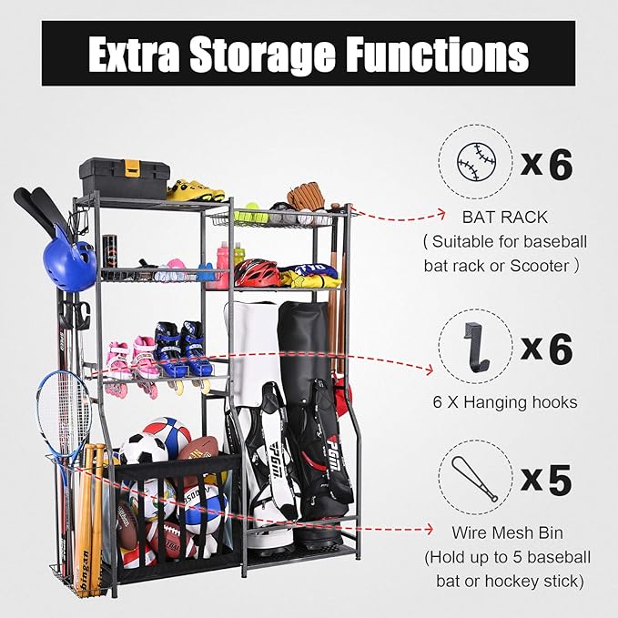 Mythinglogic Garage Sports Equipment Storage, 2 Golf Bag Storage Stand and - Image 3