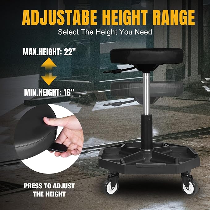 YELLOW JACKET Rolling Garage Seat Adjustable Pneumatic Shop Creeper Seat 300Lbs - Image 3
