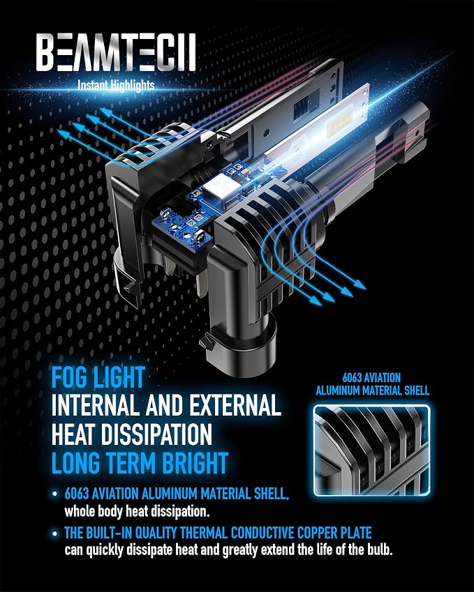 BEAMTECH 9005 9006 Fog Light Bulbs, Fanless in Line 6500K Light Bulb Pack of 4 - Image 7