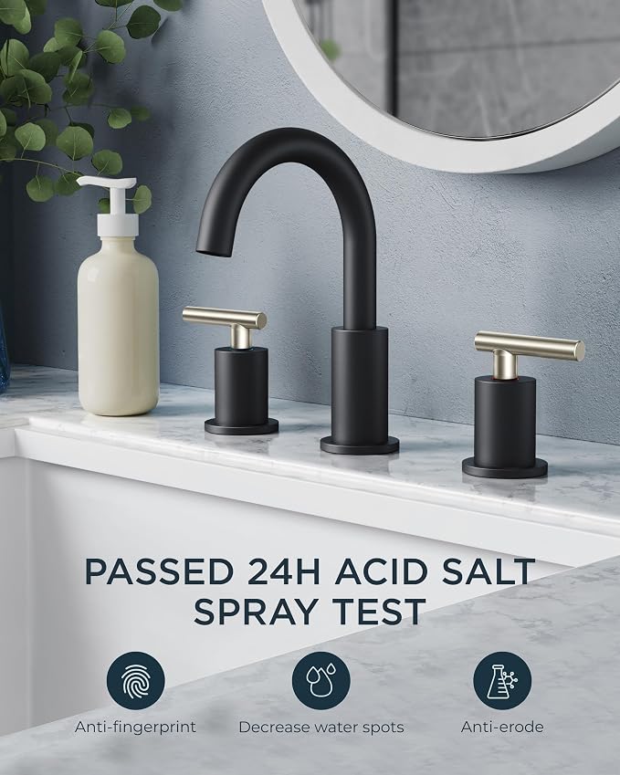 FORIOUS Brushed Nickel and Matte Black Bathroom Faucet 8 Inch, 2 Handle - Image 3