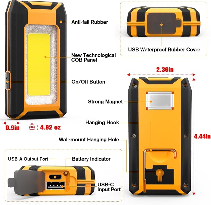 2 Pack 40W 1600LM LED Work Light, Rechargeable Portable Magnetic Flood Lights - Image 8