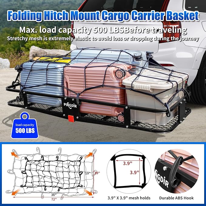 Folding Hitch Mount Cargo Carrier Hitch Rack Basket 60"*21.5"*6" Hauling Weight - Image 5