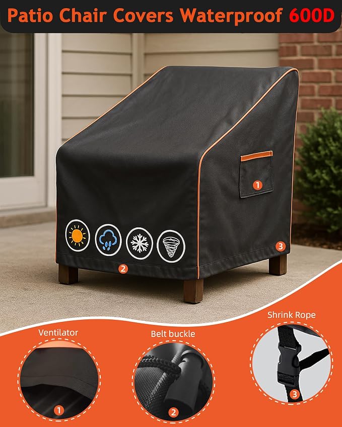 Outdoor Waterproof Patio Chair Covers, Heavy Duty Oxford Coating Weather - Image 4