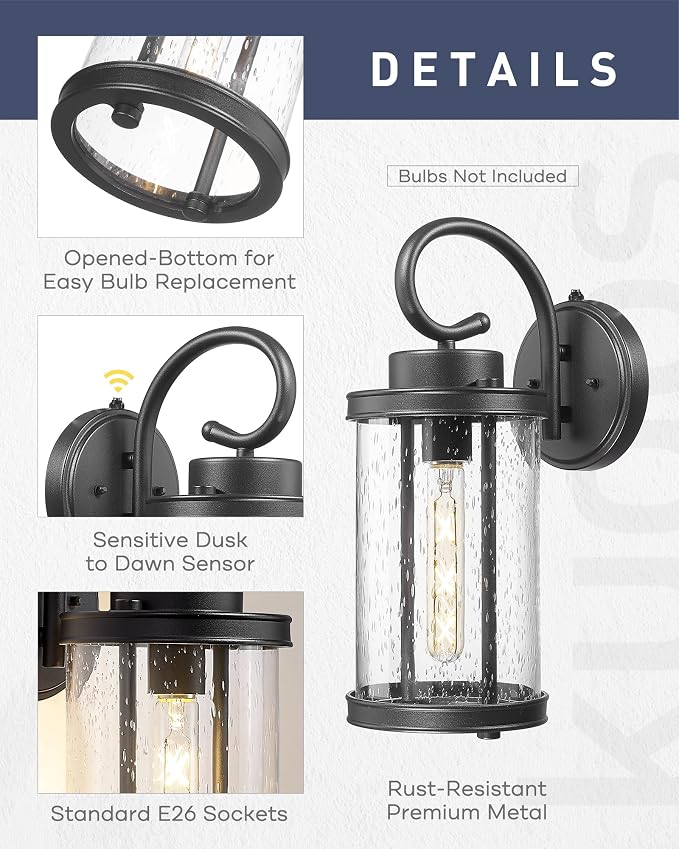 kudos Dusk to Dawn Outdoor Lighting, 15.8 inch Large Cylinder Porch Lights - Image 4