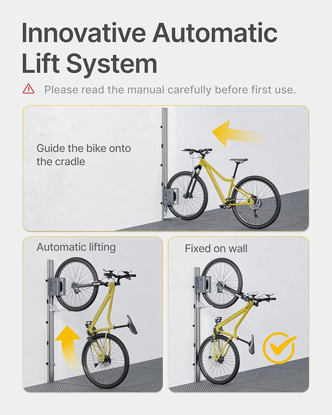 monTEK Automatic Lift EBike Rack – Fits 24-29" Tires, Heavy-Duty Vertical Wall - Image 2