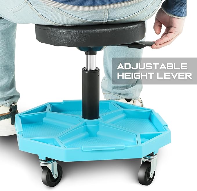 DNA MOTORING Adjustable Height Pneumatic Garage Seat Rolling Mechanic Stool - Image 4