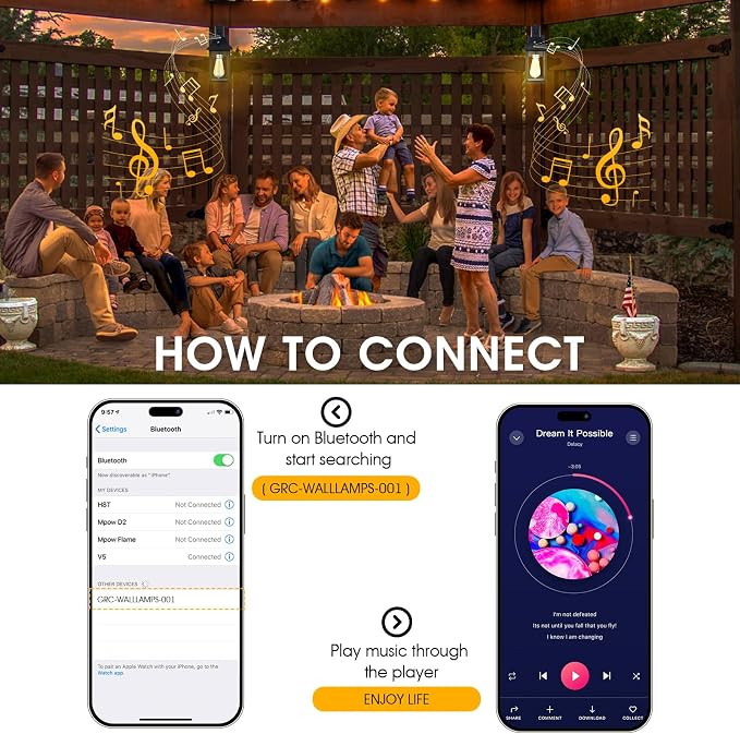 2PACK Bluetooth Speaker Outdoor Wall Lights - Image 2