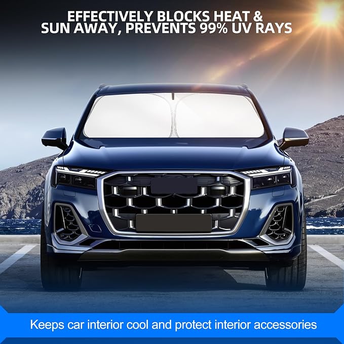 Windshield Sun Shade for Audi Q7 2016-2025 Foldable Sunshade Custom Fit Front - Image 7