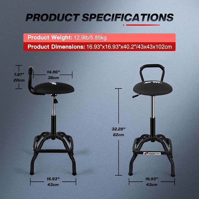 Garage Stool, Adjustable Height Swivel Work Mechanic Shop Stool - Image 9