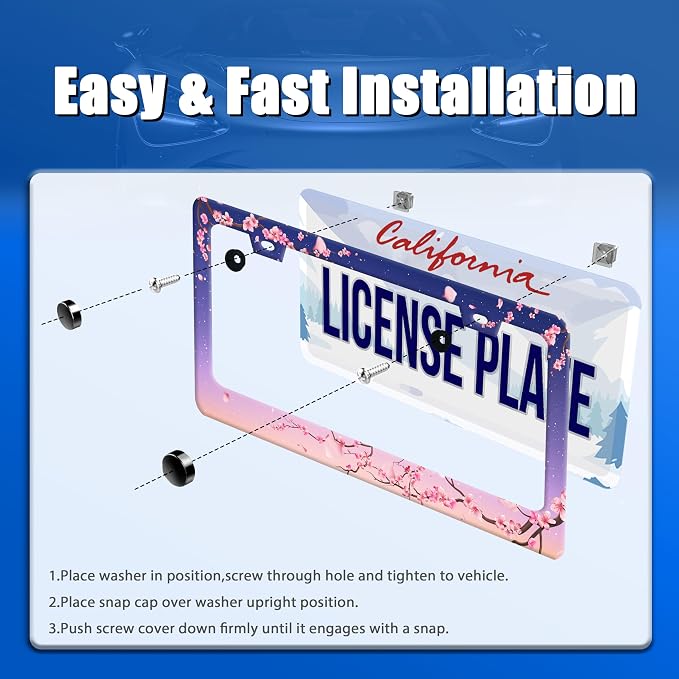 Cherry Blossom License Plate Frame Pink Flowers Floral License Plate Stainless - Image 3