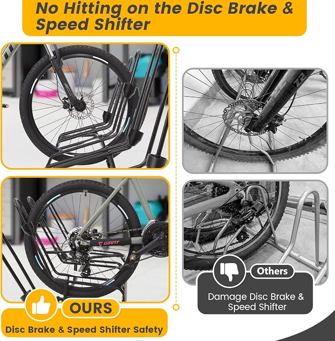 Floor Bike Rack for 5 Bikes, Safeguard Disc Brakes & Derailleurs Design - Image 2
