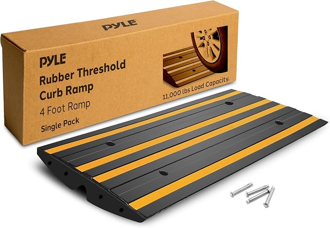 Pyle 4 ft. Rubber Curb Ramp, Non-Slip Threshold Single Ramp by PyleUSA