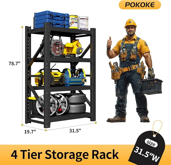 Garage Shelving Unit, 4 Tier Heavy Duty Racks, Easy Assembly, Metal Racks - Image 2