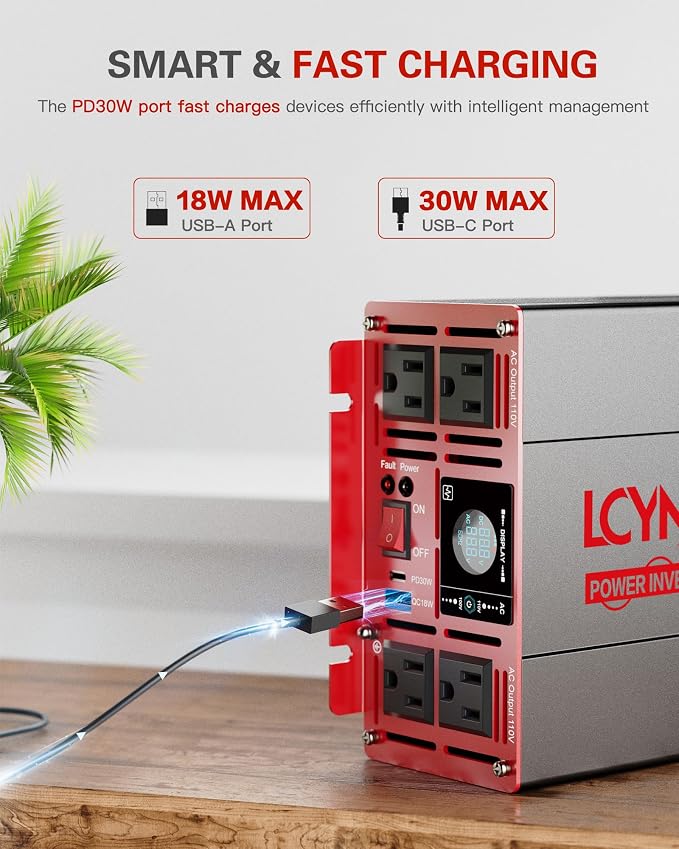 3000 Watts Power Inverter Pure Sine Wave DC 12V to 110V/120V AC 6000W Peak - Image 3