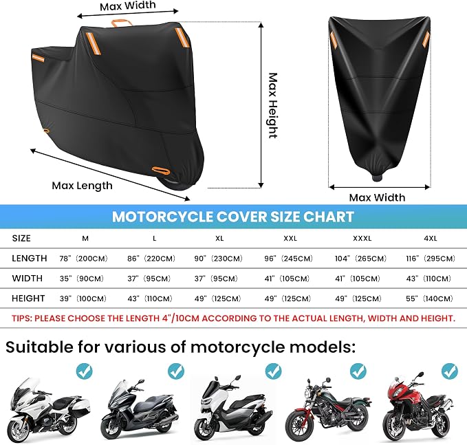 Motorcycle Covers Waterproof Outdoor Storage, Heavy Duty Motorbike Scooter - Image 2