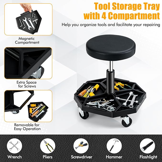 Adjustable Mechanic Rolling Stool, Pneumatic Rolling Stool - Image 5