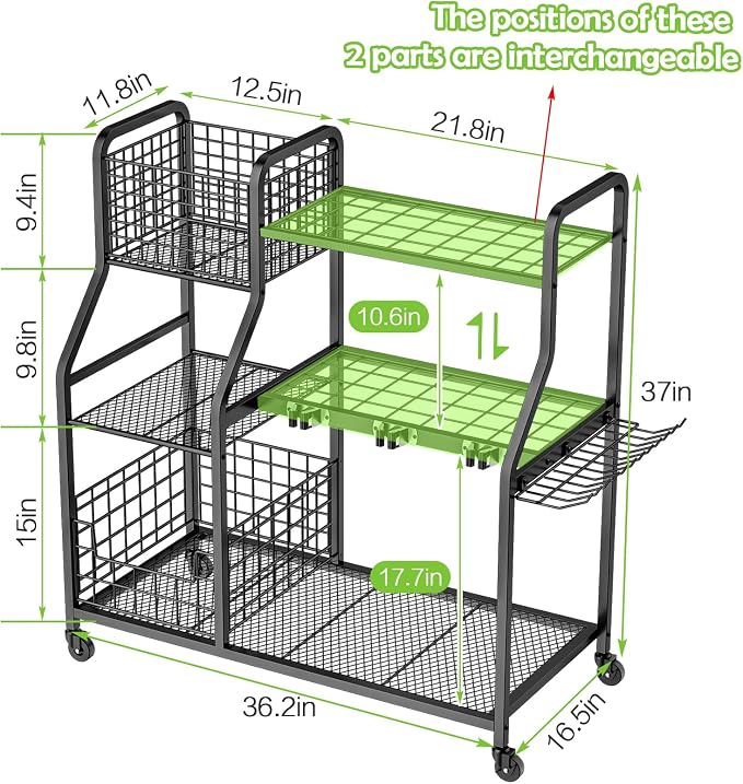 Garden Tool Organizer for Garage, 3 Tier Utility Yard Tool Organizer and - Image 2