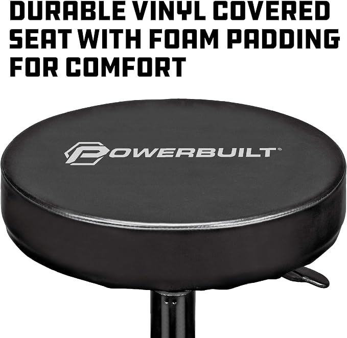 Powerbuilt Rolling Seat, Height-Adjustable Garage Stool - Image 5