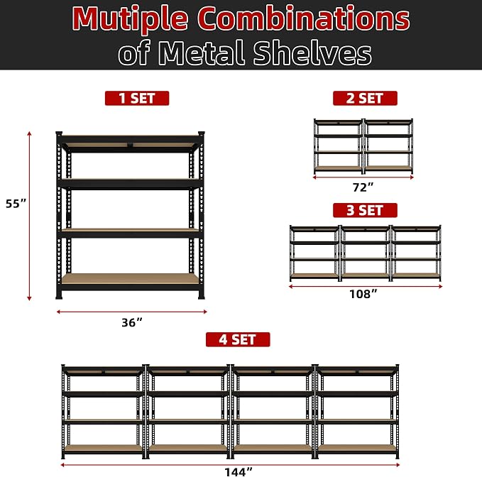 2 Packs 36" W x 16" D x 55" H Adjustable Garage Storage Shelves - Image 8