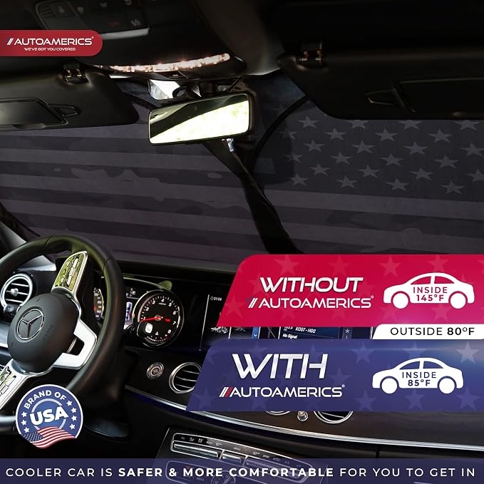 Autoamerics 1-Piece Windshield Sun Shade B&W Camo American Flag USA Design - Image 7