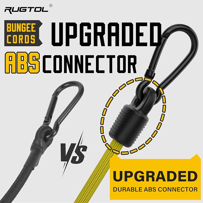 Bungee Cords with Hooks, 60 Inch Yellow Adjustable Bungee Cords with Carabiner - Image 4