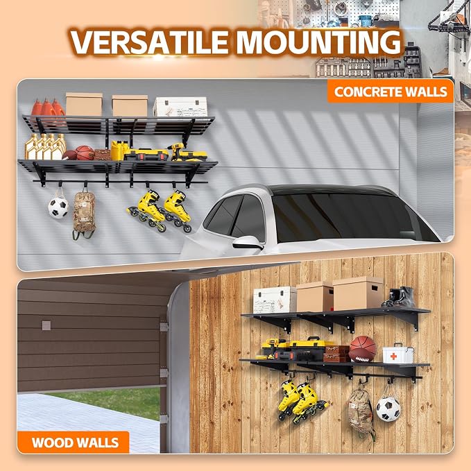 Garage Wall Shelving with Hooks, Loads 1050 lbs Heavy Duty Wall Shelves - Image 5
