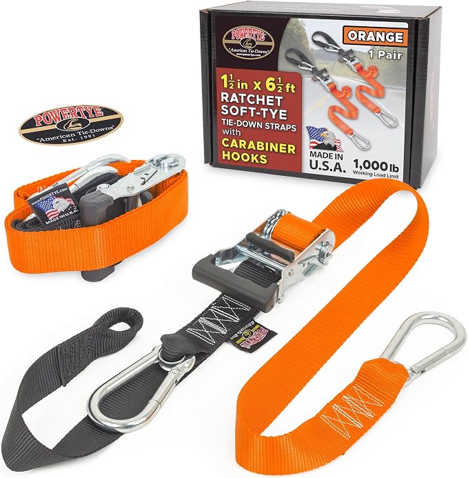 PowerTye 1.5in x 6.5ft Heavy Duty Ratchet Tie-Down Straps by PowerTyeMFG