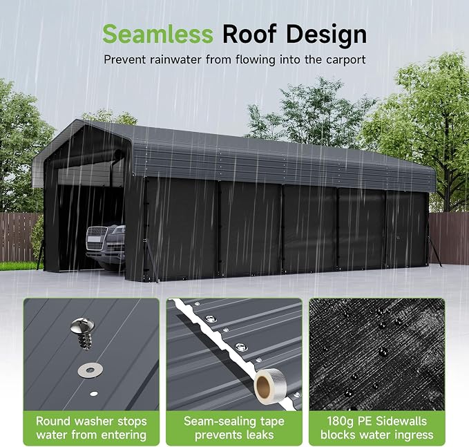 Real Relax 13' x 26' Heavy Duty Metal Carport, Outdoor Garage Car Shelter Shade - Image 2