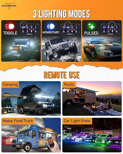 Auxbeam RC800 8 Gang Switch Panel RA84 RGB Wireless Remote Control Up to 165FT - Image 5