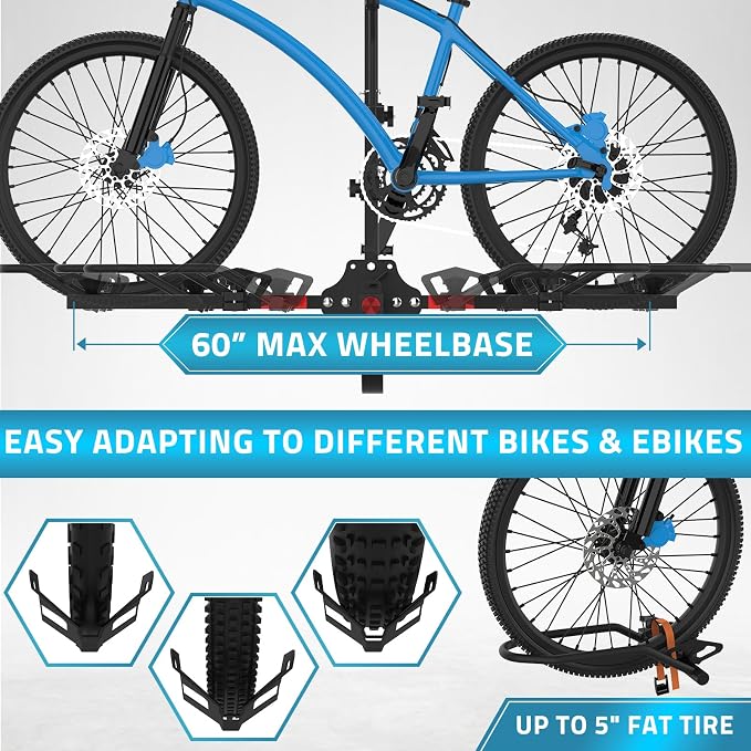 PAULINN Ebike Rack for Tow Hitch, Heavy Duty 2 Bike Folding Bicycle Car SUV - Image 6