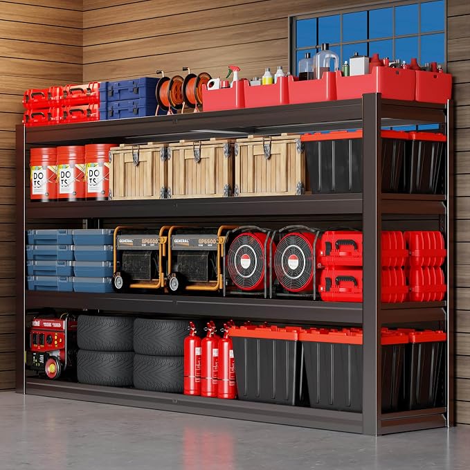 68" W Garage Shelving Unit, Heavy Duty Garage Storage Shelves, 4 Tier Storage - Image 7