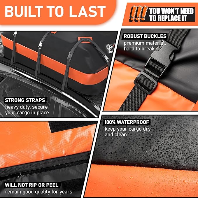 Asinking Car Roof Bag Rooftop top Cargo Carrier Bag 15 Cubic feet Waterproof - Image 5