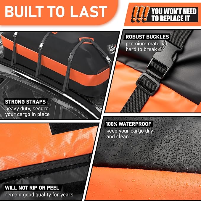 Asinking Car Roof Bag Rooftop top Cargo Carrier Bag 21 Cubic feet Waterproof - Image 6
