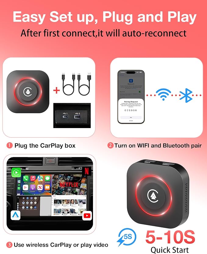 Wireless CarPlay Adapter, 2025 Upgraded Magic Box 2.0 Supports YouTube Hulu - Image 6