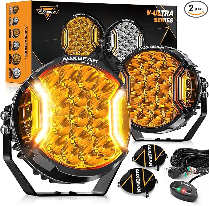 Auxbeam V-Ultra Series 7" 226W Side Shooter LED Offroad Lights, Amber DRL 3 by Auxbeam