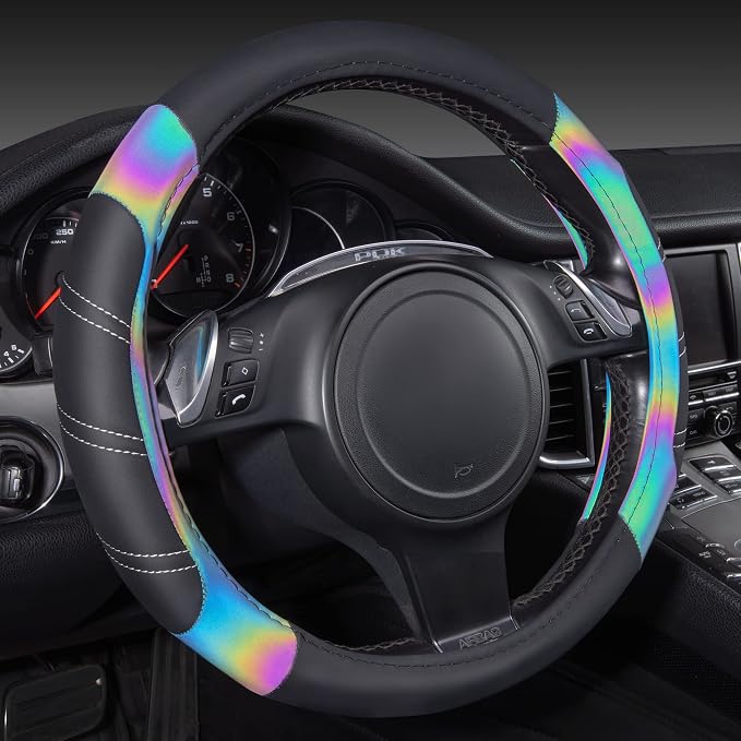 CAR PASS Line Rider Microfiber 15.5-16 Inch Leather Sporty Steering Wheel Cover by CARPASS