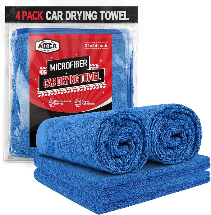 AIDEA Microfiber Towels for Cars-4PK, Large Professional Car Drying Towel by AIDEAHOME