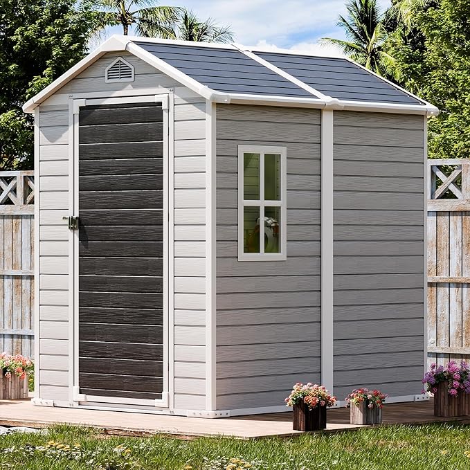 6x4 FT Resin Storage Shed for Outdoor, Waterproof Plastic Sheds by Restland