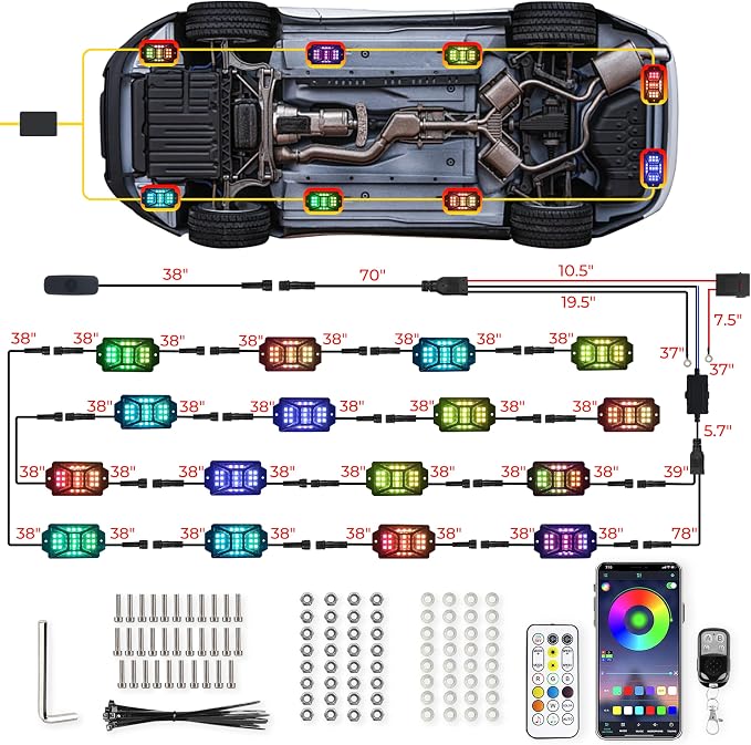 16 Pods 336 LEDs 5 Sides RGB Rock Lights, App/Remote Control Rock Lights - Image 7