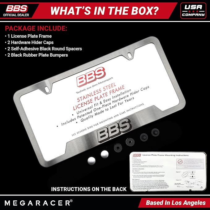 BBS Official Brushed Chrome Stainless Steel License Plate Frame – Made in USA – - Image 4