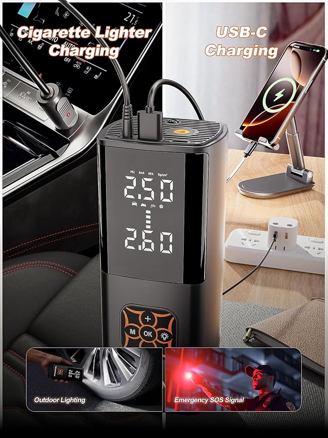 HIKARI Tire Inflator Portable Air Compressor-8X Faster, 000mAh Battery - Image 6