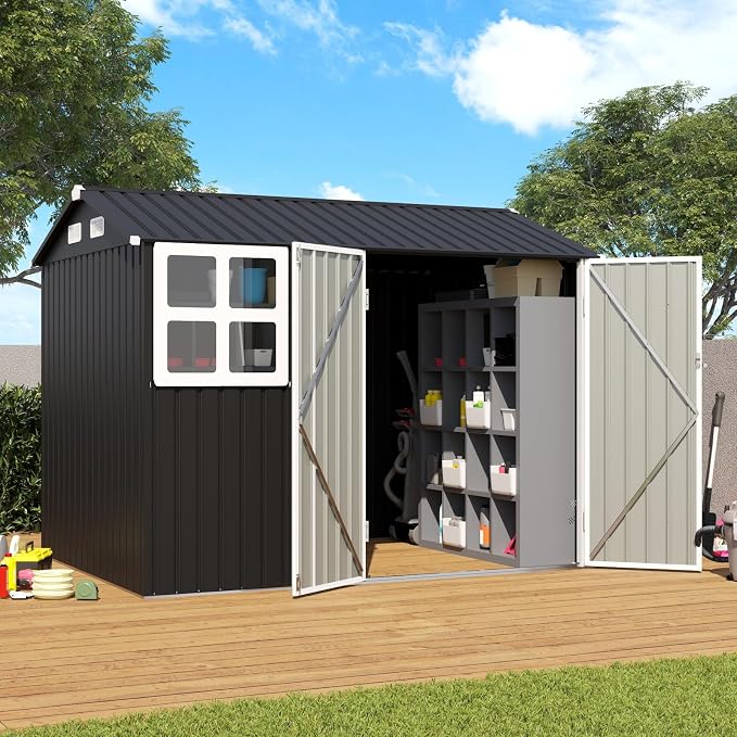 Verano Garden 8x6FT Outdoor Storage Shed, Galvanized Steel Metal Garden Shed by VeranoGarden